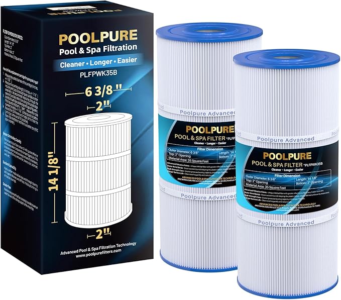 POOLPURE C-8465 Spa Filter Replaces Watkins 31114, Pleatco PWK65, Filbur FC-3960, 71827, 71828, Watkins 65 sq.ft Tiger River Spa Filter 2 Pack (White)