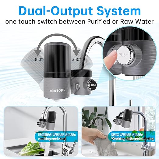 Vortopt Advanced Faucet Water Filter for Kitchen Sink,360°Rotary Ultrafiltration Bathroom Sink Filter,400 Gallons,NSF Certified Reduces Chlorine & Bad Taste with 1 Replacement.(T6-UF-Black)