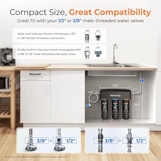 Waterdrop WD-TSA-UF 0.01 μm Ultra Filtration Under Sink Water Filter, 9 Stage Under Sink Water Filtration System, Reduces Chlorine, Taste and Odor, Fluoride, Connects Directly to Your Faucet