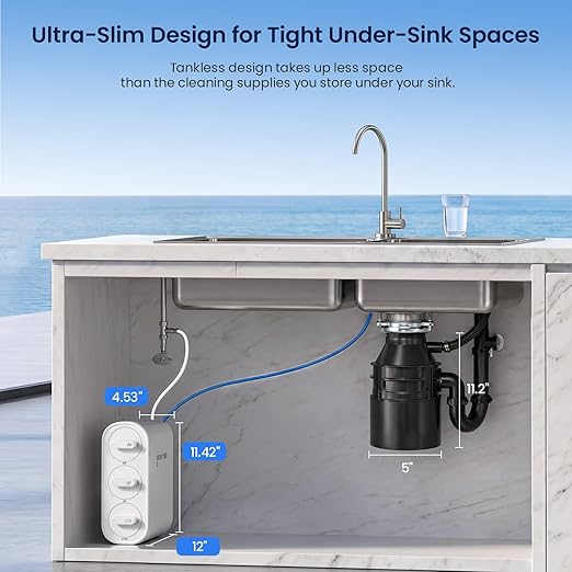 GLACIER FRESH GFU06 0.01μm Ultra Filtration Under Sink Water Filter System, Tankless Ultra Compact Design, with Faucet, No Electricity & Waste Water, Preserve Beneficial Minerals No TDS Reduction