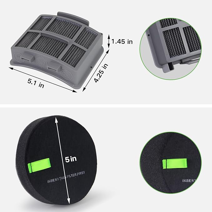39883 Filter Replacement for Bissell SurfaceSense 3418 3415 MultiClean 39883 3774F 3409 3774 3774G 3775 3404 3402 PowerLifte Upright Vacuums, Part #1635630 & #1603437, 2 HEPA Filters 4 Foam Filters