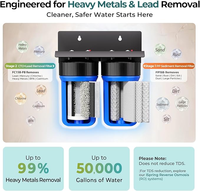 iSpring WGB21B-CPB 2-Stage Whole House Water Filtration System Reduces Cadmium, Mercury, Sediments, Chlorine, and up to 99% Lead, 1" Inlet/Outlet Ports