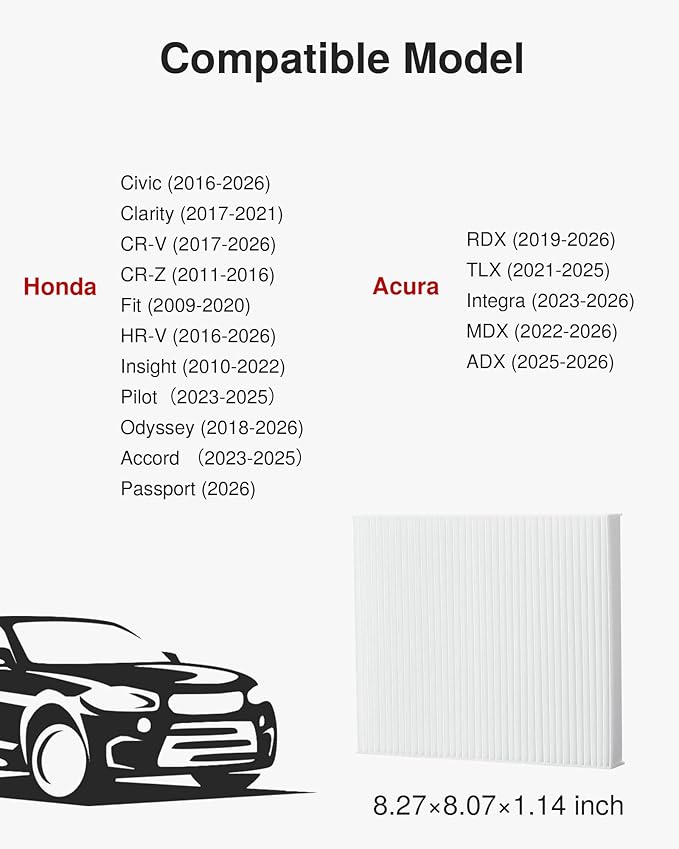 Puroma Cabin Air Filter Replacement for CP182, CF11182, Honda Civic, Clarity, CR-V, CR-Z, HR-V, Fit, Insight, Odyssey, Acura MDX, RDX, TLX, INTEGRA