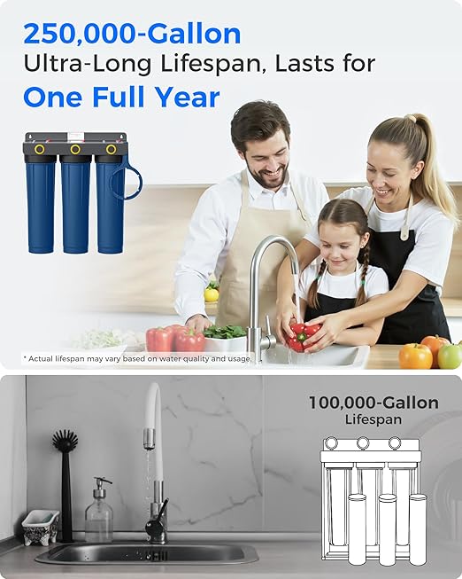 Waterdrop WHF3E-SKH 3-Stage Whole House Water Filter System,with Heavy Metal and Anti-Scale Sediment Filter, Highly Reduce Scale,Lead, Chlorine,Taste,5 Micron,1" Inlet/Outlet,20 x 4.5