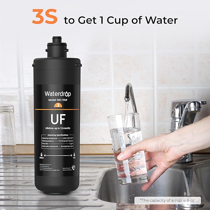 Waterdrop WD-10UF Under Sink Water Filter, Replacement for Waterdrop WD-TSA-UF 3-Stage Ultra-Filtration Under Sink Water Filter System, 12 months, 1 Pack