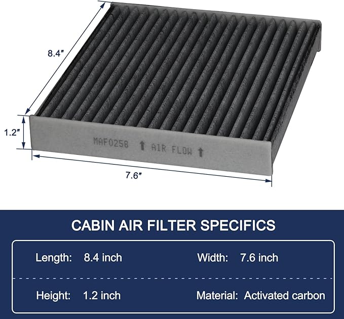 Cabin Air Filter with Activated Carbon Replacement for CP285 CF10285,Fit for Toyota, Lexus, Camry, Corolla,Scion, Subaru, Pontiac, Jaguar - 4Runner, Avalon, Highlander, ES300h, GS350 (2 Pack)
