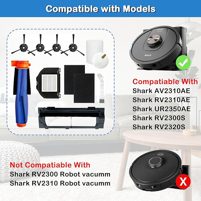 RV2310AE Replacement Parts for Shark Matrix AV2310AE RV2300S RV2320S UR2350AE (Not For RV2300), 1 Main Brushes, 1 Main Brush Cover, 1 Filter, 2 Sponge Filters, 1 Foam Filter, 4 Side Brushes