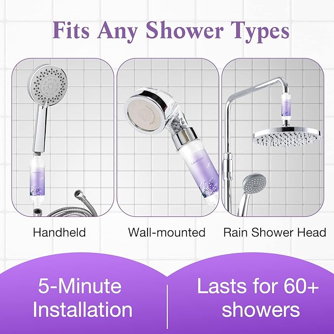 Shower Infuser, Vitamin C Shower Filter for Hard Water, Shower Head Filter to Chlorine Fluoride Sediment, Helps Dry Skin & Hair Loss, Easy Installation (Lavender)