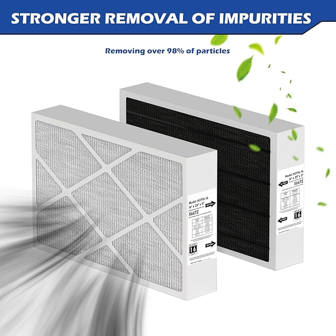 X6672 MERV 16 16x25x5 Furnace Filter Compatible with Lennox X6672 for Furnace HVAC System, Part #HCF16-16, 16x25x5 (Actual Size: 15.7 x 24.7 x 4.4 In), 2 Pack