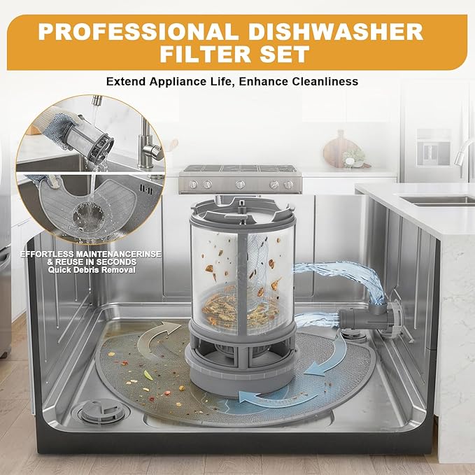 Dishwasher Pump Filter Cup W10872845 & WPW10463906 Screen Filter Kit For Whirlpool Kenmore KitchenAid Dishwashers Replaces AP6030094 2312301 PS11759673 W10393351 AP6021820 PS11755148