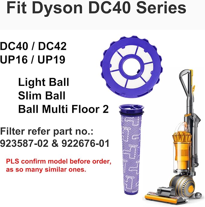 Portek Filter Assembly Replacement Intended for Dyson DC40 DC42 UP16 UP19 Light Slim Ball Multi Floor 2 Upright Vacuum Cleaners, Pre Post Filters Compare to Part No. 922676-01 & 922676-02