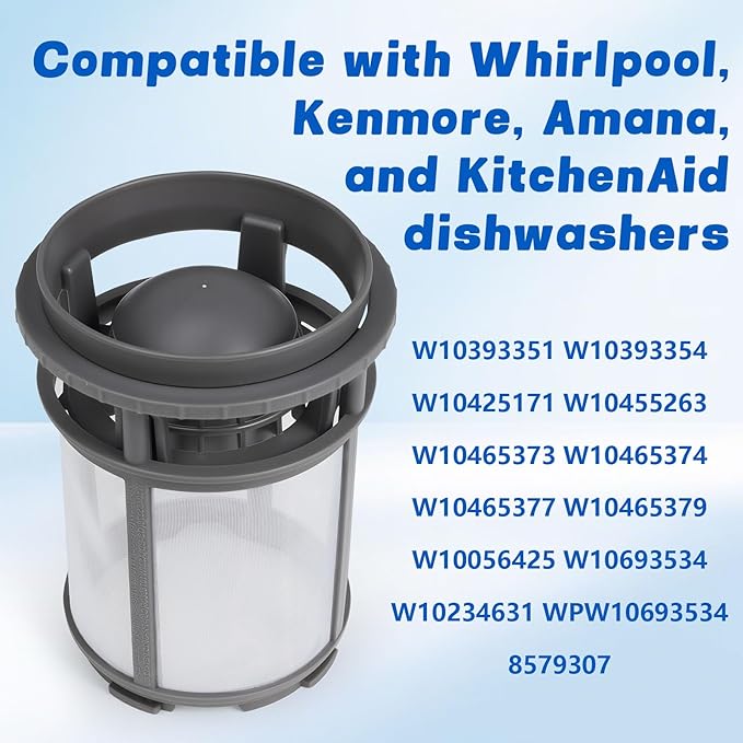 W10872845 Dishwasher Pump Filter Cup Replacement - Compatible with Whirlpool Kenmore Amana KitchenAid Dishwashers - Replaces Parts W10056425, W10056426, W10142911, AP6030094, 8579307 (2025 Upgraded）