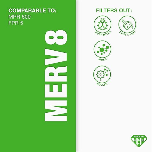 Aerostar 20x20x2 MERV 8 Air Filter, 4 Count, ACTUAL SIZE (19.50 x 19.50 x 1.75), HVAC, Air Conditioning & Furnace Filter Captures Dust, Lint & Pollen (MPR 600 / FPR 5), Made in USA