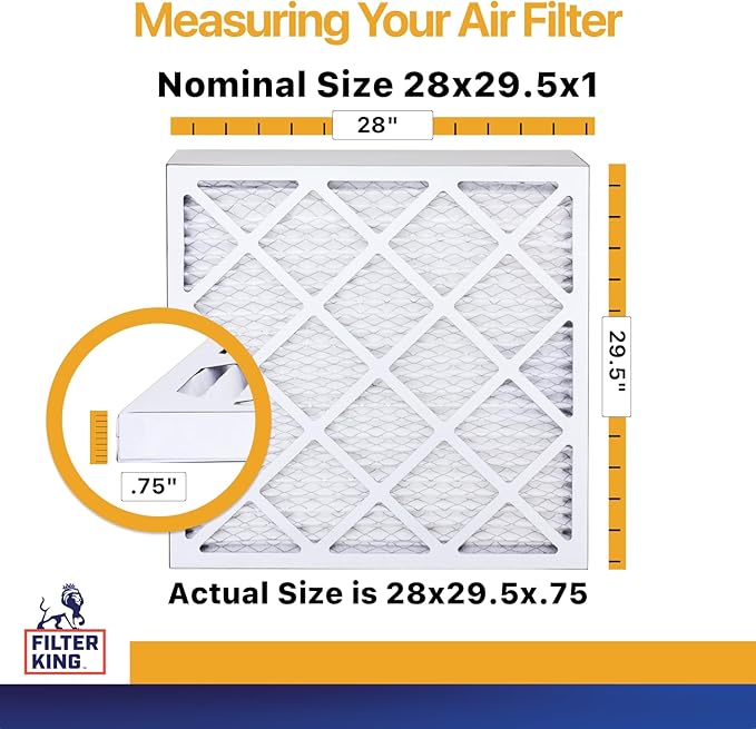 Filter King 28x29.5x1 Air Filter (MERV 13) (6-Pack) Dust & Allergy Control AC Furnace Filters, MADE IN USA, HVAC, Pleated, Electrostatic (Actual Size: 28 x 29.5 x .75)
