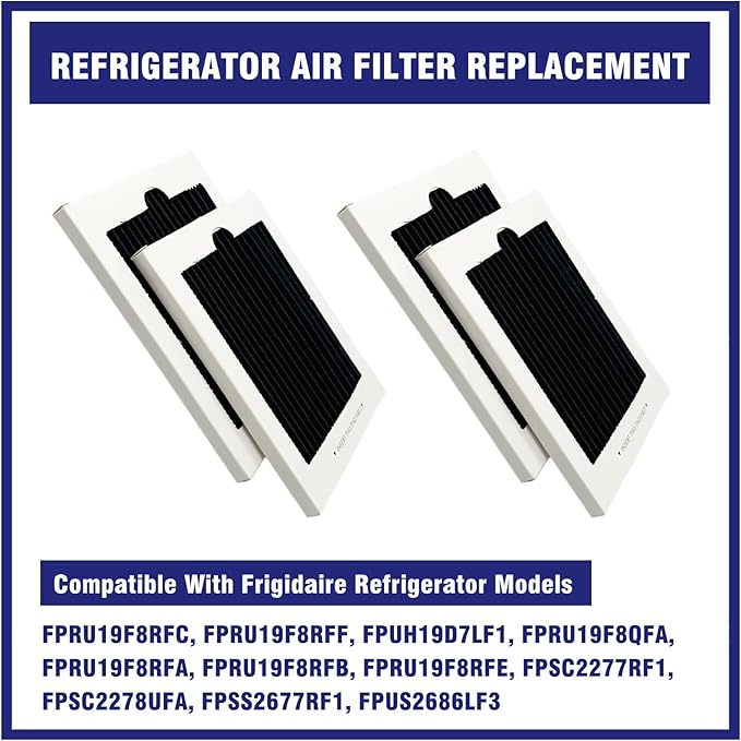 4 Pcs Refrigerator Air Filter Fit for Frigidaire FPRU19F8RFC, FPRU19F8RFF, FPUH19D7LF1, FPRU19F8QFA, FPRU19F8RFA, FPRU19F8RFB, FPRU19F8RFE, FPSC2277RF1, FPSC2278UFA, FPSS2677RF1, FPUS2686LF3