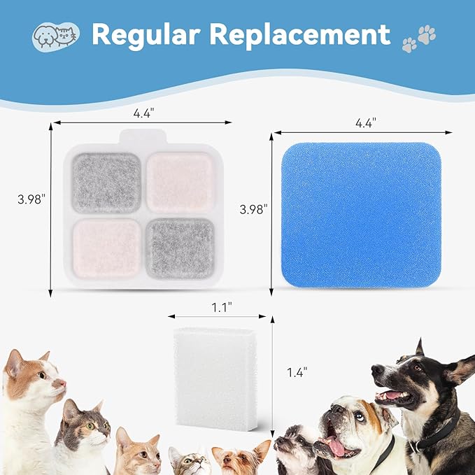 24 Pack Filters for oneisall 10L/2.6Gal Stainless Steel Large Dog Water Fountain, Ion Exchange Resin with Coconut Shell Activated Carbon Refills, 12 Filters &12 Pre-Filter Sponges &12 Pump Sponges
