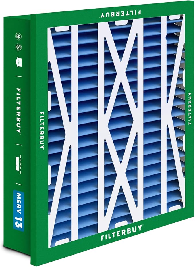 Filterbuy 20x20x5 Air Filter MERV 13 Optimal Smoke & Allergy Defense (4-Pack), Electrostatic Pleated HVAC AC Furnace Filters for Honeywell Return Grille FC40R1003 (Actual Size: 18.38 x 18.38 x 3.69)