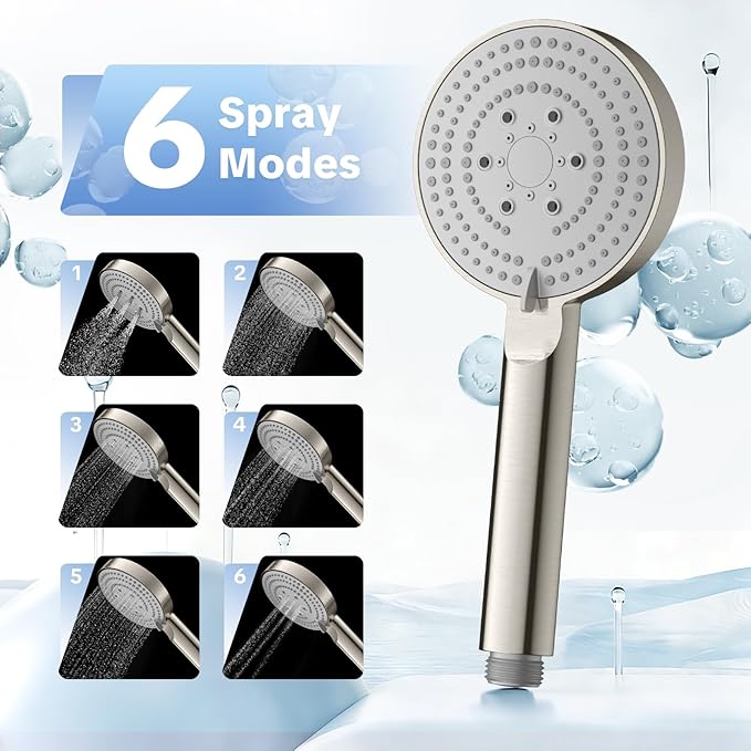 OFFO Handheld Shower Head with Filter, 20 Stage Shower Head with Filters for Hard Water, 4” Face High Pressure 6-Mode Shower Head to Remove Chlorine, Brushed Nickel
