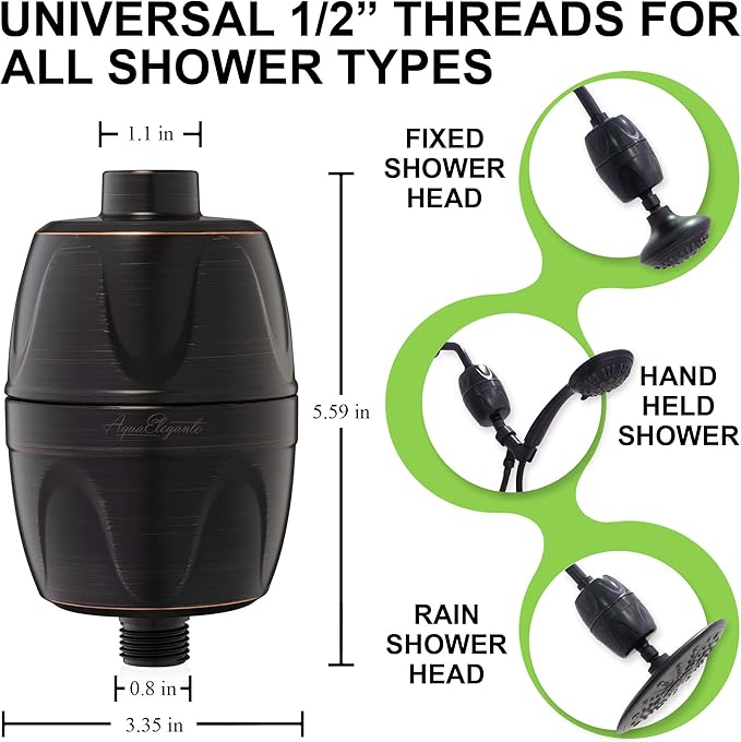 Aqua Elegante Shower Water Filter - Chlorine Showerhead Filters Using Only Proven Ingredients, Universal Home Purifier And Filtered Softener System Best for Skin and Hair - Oil-Rubbed Bronze