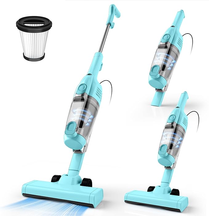 Vazone R6X Corded Stick Vacuum Cleaners for Home, 20Kpa Powerful Suction Stick Vacuum with 16Ft Cord, 2 in 1 Lightweight Vacuum Cleaner for Hardwood Floor Pet Hair (Green)