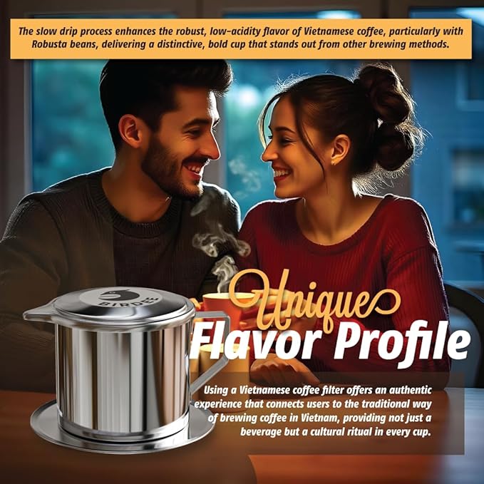 Birdee Vietnamese Coffee Dripper Foldable - 12 oz, Stainless Steel, Medium Drip Filter, Durable, Dishwasher Safe, Home Use, Travel, Camping, Gift Sets