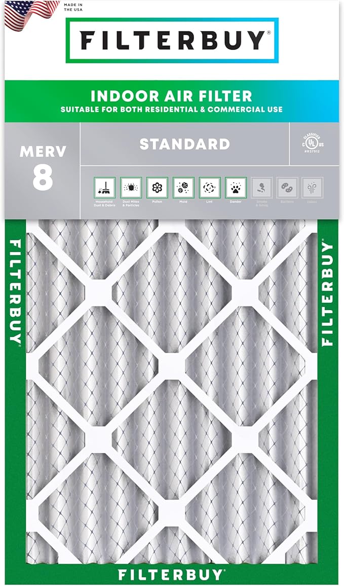 Filterbuy 20x30x4 Air Filter MERV 8 Essential Dust & Allergy Defense (1-Pack), Electrostatic Pleated HVAC AC Furnace Filters Replacement, Made in USA (Actual Size: 19.50 x 29.50 x 3.63)