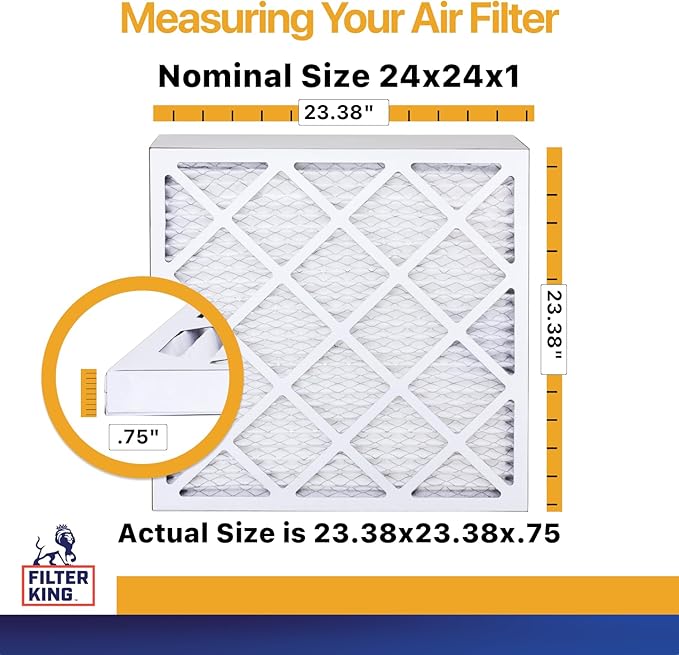 Filter King 24x24x1 Air Filter (MERV 13) (4-Pack) Dust & Allergy Control AC Furnace Filters, MADE IN USA, HVAC, Pleated, Electrostatic (Actual Size: 23.5 x 23.5 x .75)