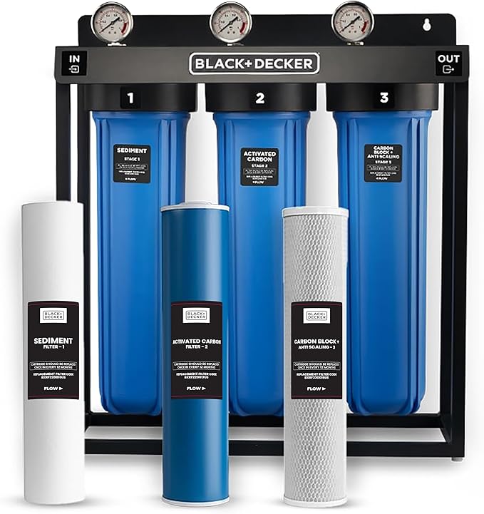BLACK+DECKER Whole House Water Filter System | Anti-Scale | 3-Stage Filtration System for Whole House,Top-Tier Anti-Scale Filter Specially Designed to Prevent Scale Build-Up, Protects Appliances