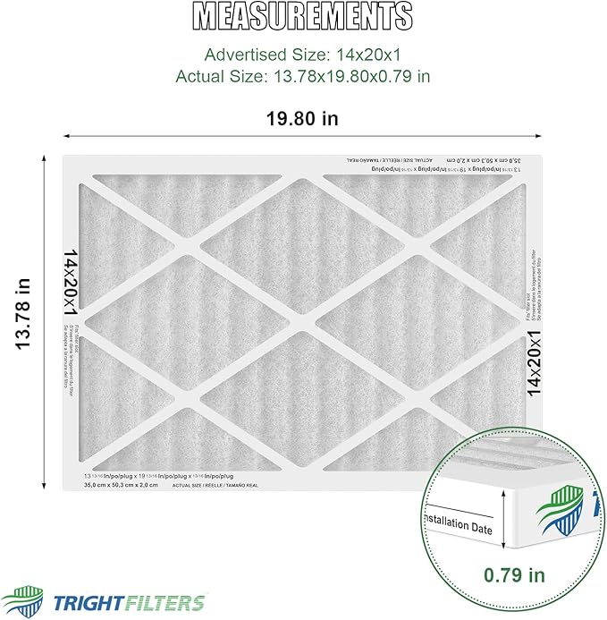 TRIGHTFILTERS 14x20x1 Air Filter 4 Pack, MERV 8 Pleated Dust Defense Air Filters Replacement Air Conditioner HVAC AC Furnace Filter, Durable and Lightweight