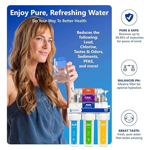 Express Water 10 Stage Reverse Osmosis Alkaline Water Filtration System with Alkaline Filter for Added Essential Minerals – RO Water Filter with Faucet and Tank – Under Sink Water Filter 50 GPD