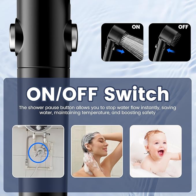 Filtered Shower Head with Handheld, High Pressure 5-Spray Ion Drops Shower Head with Filters for Hard Water, ON/OFF Switch Showerhead for Pets Bath, Shower Heads Filter - Remove Chlorine