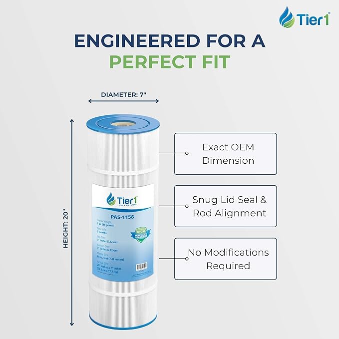Tier1 Replacement for Pentair CCP320 Pool Filter 4-Pack | Compatible with Unicel C-7470, Pleatco PCC80, Filbur FC-1976, Clean & Clear Plus 320 | 20" x 7" | Washable Filter Cartridge