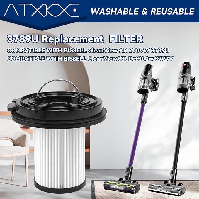 4Pack XR Filter Replacement for Bissell Cleanview XR 200W/ Cleanview XR Pet 300W Stick Cordless Vacuum Cleaner 3789U 3789X 3797V 3797W 3789 3797
