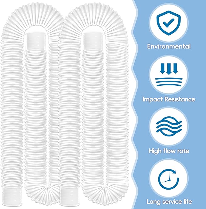 Replacement 1.25 Pool Hoses for Above Ground Pools, 1 1/4" x 59" Long, 4 Pack with 4 Hose Holders and 8 Metal Clamps (White)