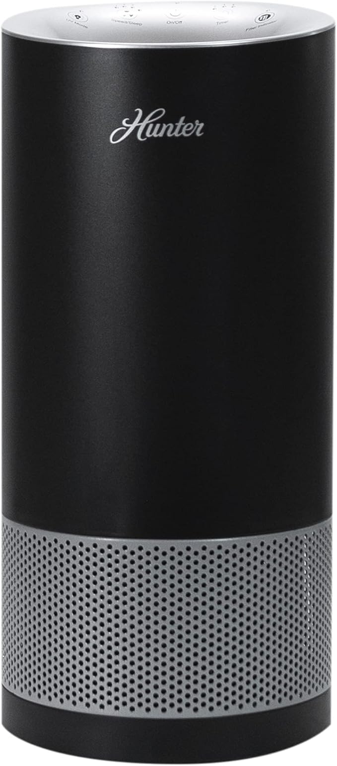 Hunter HP450UV Round Air Purifiers for Home, True HEPA Air Purifier Tower for Pets, Odors, Allergens, Smoke, Dust, VOC's. HEPA Air Purifiers for Bedroom and Small Room. Black
