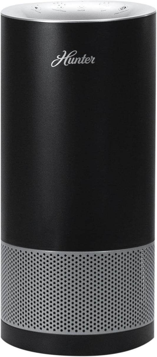 Hunter HP450UV Round Air Purifiers for Home, True HEPA Air Purifier Tower for Pets, Odors, Allergens, Smoke, Dust, VOC's. HEPA Air Purifiers for Bedroom and Small Room. Black