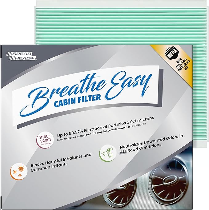 Spearhead HEPA Breathe Easy Cabin Filter, Up to 99.97% Filtration of 0.3 Micron Particles w/No Airflow Reduction (BE-150H)