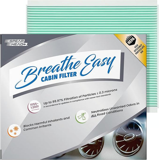 Spearhead HEPA Breathe Easy Cabin Filter, Up to 99.97% Filtration of 0.3 Micron Particles w/No Airflow Reduction (BE-150H)