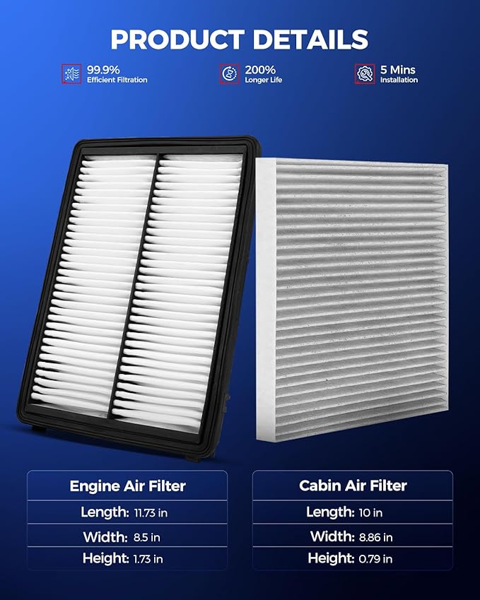 KAX Engine & Cabin Air Filter Kit, Replacement for Hyundai Santa Fe Sport 2017-2018, Kia Sedona 2015-2021, Replace# CA11943 CF11819