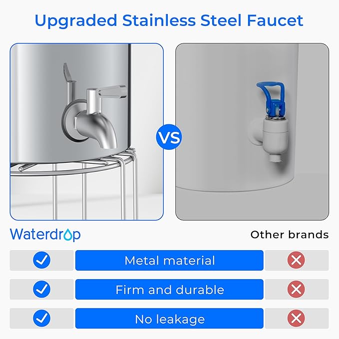 Waterdrop TK-AB-FS Gravity Water Filter System, with Silver Ions Enhanced Filtration, NSF/ANSI 42&372 Standard, Reduces Fluoride and Chlorine, with 4 Filters and Metal Spigot, 2.25G