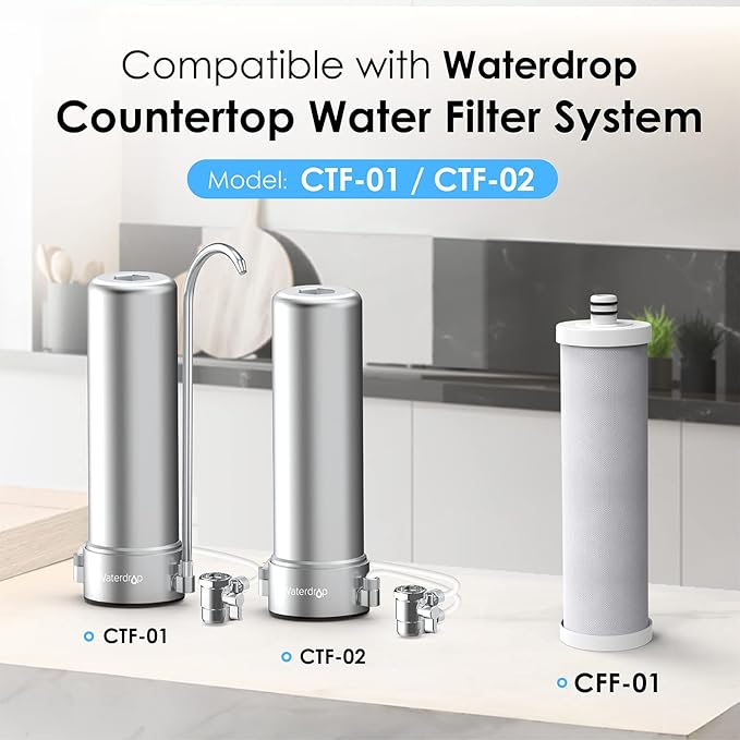 Waterdrop CFF-01 Water Filter Replacement for Waterdrop WD-CTF-01/CTF-02, NSF/ANSI 42&372 Certified, 5-stage Water Filter, Reduces Heavy Metals, Bad Taste and Up to 99% of Chlorine