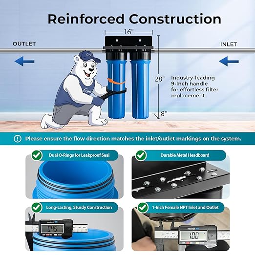 iSpring Iron, Mangaese Whole House Water Filter System Also Eliminates Chlorine, Taste, and Odor, 2-Stage Commercial-Grade 20" x 4.5" Industry Standard-Sized Filters, 1" Inlet/Outlet, Model: WGB22BM