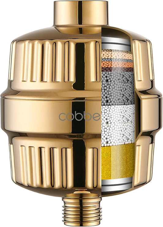 Cobbe HD HEAVY DUTY High Output Shower Filter – 99% REMOVAL Shower Head Filter for Hard Water, Heavy Metals, Chlorine and Harmful Substance, Improve your skin and hair - Egyptian Gold