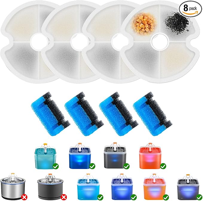 Wonder Creature Cat Water Fountain Filter Replacement, 4/8/12/4+4/8+8 Filters Pack for 2L/67oz Automatic Cat Fountain (4+4)