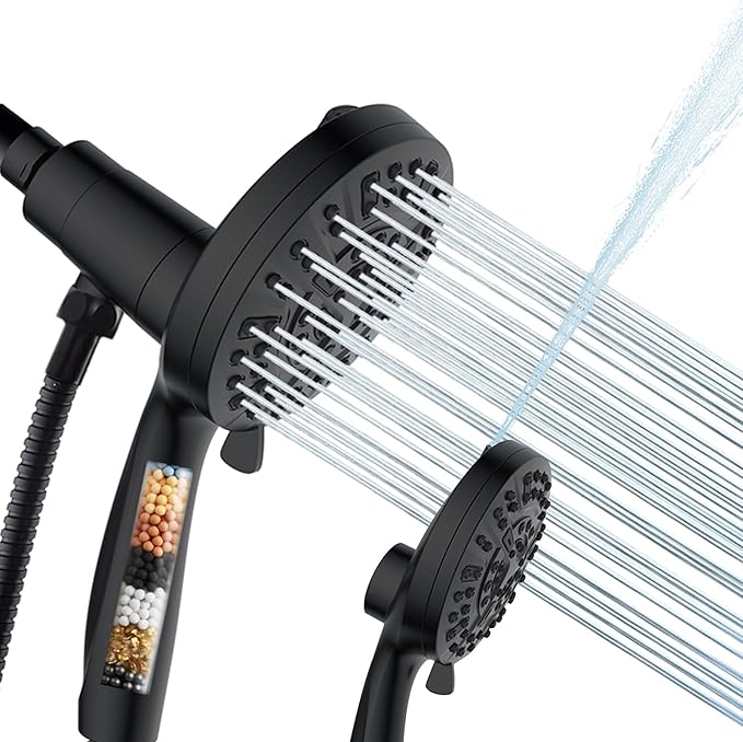 Filtered Shower Head with Handheld - 9 Spray Modes High Pressure Handheld Shower with Filter Spray Combo, Magnetic Shower Heads, With 60-Inch Long Hose（Matte black）