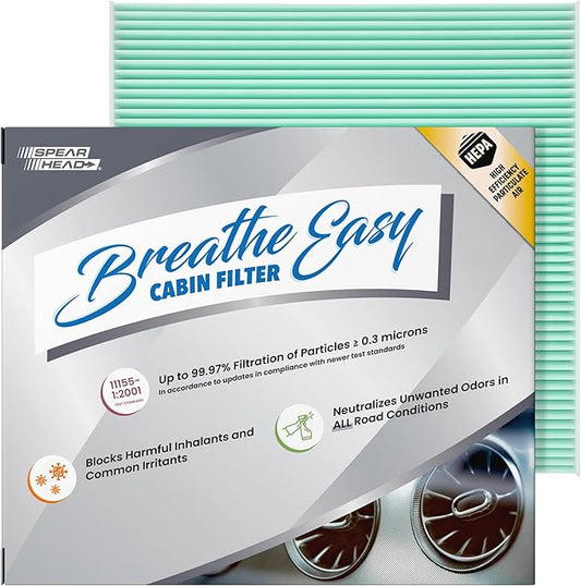 Spearhead HEPA Breathe Easy Cabin Filter, Up to 99.97% Filtration of 0.3 Micron Particles w/No Airflow Reduction (BE-643H)