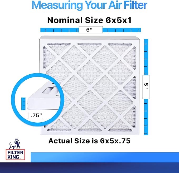 Filter King 6x5x1 Air Filter (MERV 8) (4-Pack) Dust & Allergy Control AC Furnace Filters, MADE IN USA, HVAC, Pleated, Electrostatic (Actual Size: 6 x 5 x .75)