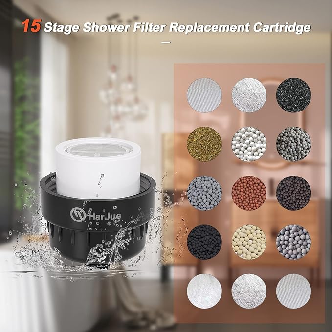15 Stage Shower Filter Replacement Cartridge, Universal High Output Shower Filter for Hard Water Remove Chlorine and Harmful Substances, Body Caring, 4 Pack