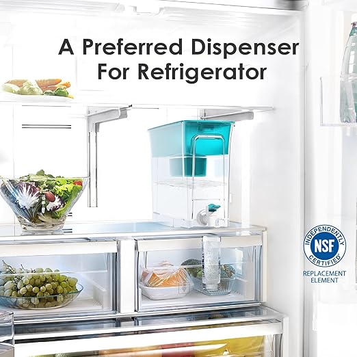 Waterdrop WFD-40B Water Filter Dispenser, 35-Cup Slim Water Filter Pitcher, Large Capacity, 200-Gallon Long-Life, Reduces Chlorine, PFOA/PFOS and More, BPA Free, Turquoise