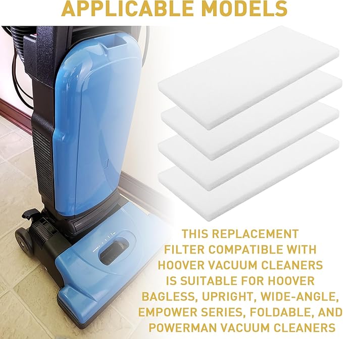 Vacuum Filter for Hoover WindTunnel Bagless, Upright, Widepath, Empower, Foldaway, PowerMax Vacuum Cleaners, compatible with EnviroCare Premium Replacement 3-Layer Ultimate Vacuum Filter - 4 Pack